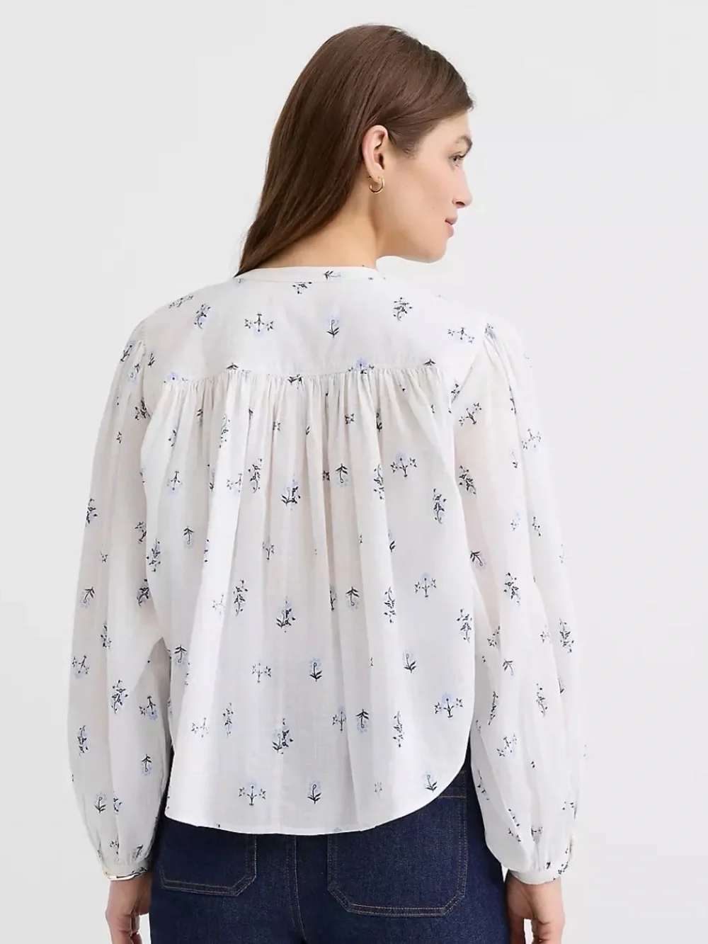 White Floral Peasant Blouse - Lightweight Women's Balloon sleeve Top size medium